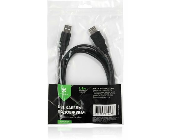 Дата кабель USB 2.0 AM/AF 1.8m Vinga (VCPUSBAMAF1.8BK), изображение 4 Дата кабель USB 2.0 AM/AF 1.8m Vinga (VCPUSBAMAF1.8BK), изображение 4