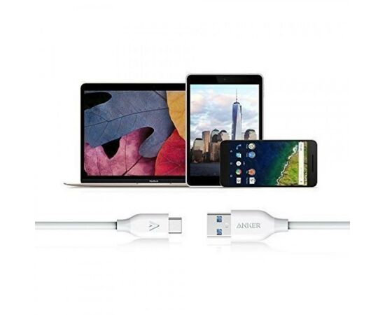 Дата кабель USB 3.0 AM to Type-C 0.9m Powerline V3 White Anker (A8163H21/A8163G21), изображение 7 Дата кабель USB 3.0 AM to Type-C 0.9m Powerline V3 White Anker (A8163H21/A8163G21), изображение 7