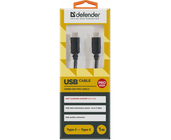 Дата кабель USB Type-C to Type-C 1.0m 99-03H PRO Defender (87855), изображение 3 Дата кабель USB Type-C to Type-C 1.0m 99-03H PRO Defender (87855), изображение 3