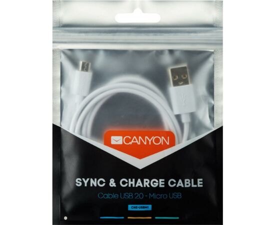 Дата кабель USB 2.0 AM to Micro 5P 1.0m White Canyon (CNE-USBM1W), изображение 2 Дата кабель USB 2.0 AM to Micro 5P 1.0m White Canyon (CNE-USBM1W), изображение 2