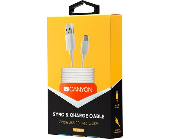 Дата кабель USB 2.0 AM to Micro 5P 1.0m White Canyon (CNE-USBM1W), изображение 3 Дата кабель USB 2.0 AM to Micro 5P 1.0m White Canyon (CNE-USBM1W), изображение 3