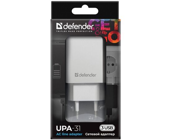 Зарядное устройство Defender UPA-31 white, 3xUSB, 5V / 3.1A (83587), изображение 5 Зарядное устройство Defender UPA-31 white, 3xUSB, 5V / 3.1A (83587), изображение 5