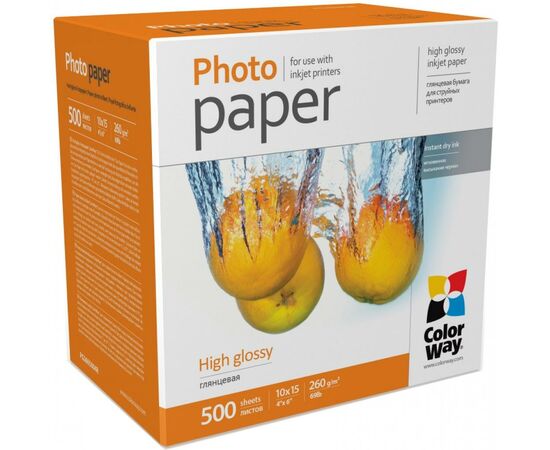 Фотобумага ColorWay 10x15 260г, glossy, 500л, карт.уп. (PG2605004R)