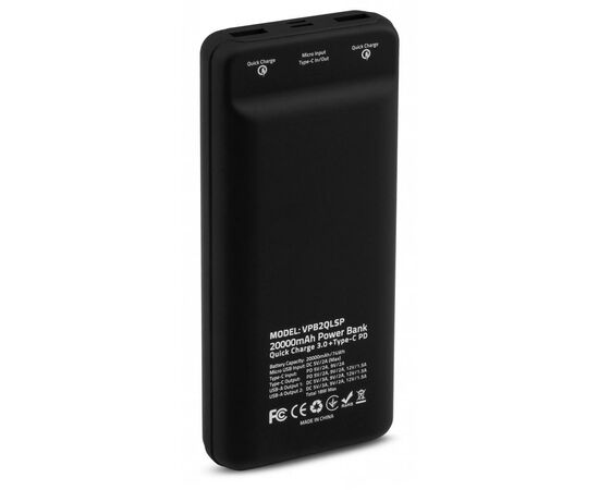 Батарея универсальная Vinga 20000 mAh QC3.0 Display soft touch black (VPB2QLSBK), изображение 2 Батарея универсальная Vinga 20000 mAh QC3.0 Display soft touch black (VPB2QLSBK), изображение 2