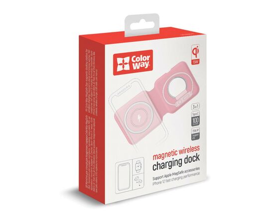 Зарядное устройство ColorWay MagSafe Duo Charger 15W for iPhone (Pink) (CW-CHW32Q-PK), изображение 3 Зарядное устройство ColorWay MagSafe Duo Charger 15W for iPhone (Pink) (CW-CHW32Q-PK), изображение 3