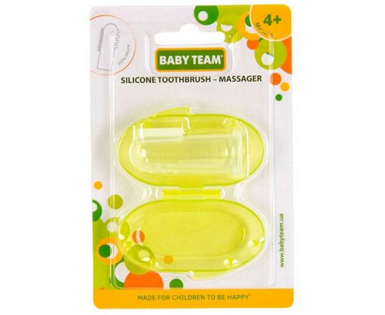 Детская зубная щетка Baby Team силиконовая щетка-массажер с контейнером (7200_салатовый), изображение 2
