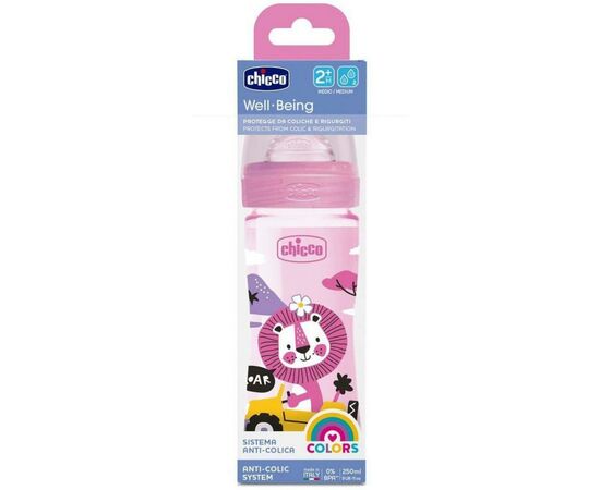 Бутылочка для кормления Chicco пластиковая Well-Being Physio Colors с силик. соской 2м+ 250 (28623.10), изображение 3