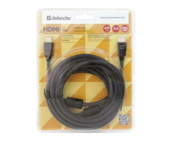 Кабель мультимедийный HDMI to HDMI 5.0m HDMI-17PRO v1.4 Defender (87353) Defender (87460), изображение 3 Кабель мультимедийный HDMI to HDMI 5.0m HDMI-17PRO v1.4 Defender (87353) Defender (87460), изображение 3