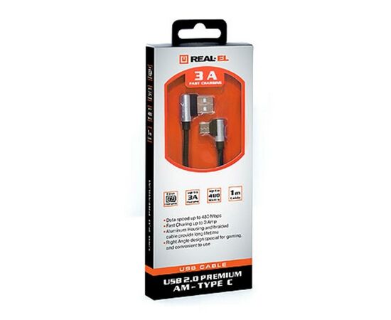 Дата кабель USB 2.0 AM to Type-C 1.0m Premium black REAL-EL (EL123500032), изображение 4 Дата кабель USB 2.0 AM to Type-C 1.0m Premium black REAL-EL (EL123500032), изображение 4