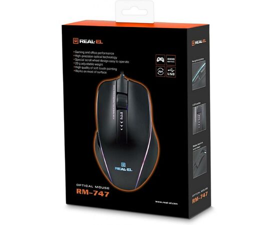 Мишка REAL-EL RM-747 Black, зображення 7 Мишка REAL-EL RM-747 Black, зображення 7