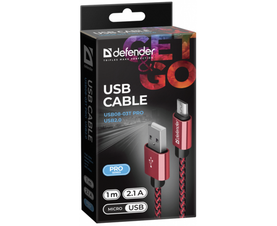 Дата кабель USB 2.0 AM to Micro 5P 1.0m USB08-03T red Defender (87801), изображение 3 Дата кабель USB 2.0 AM to Micro 5P 1.0m USB08-03T red Defender (87801), изображение 3