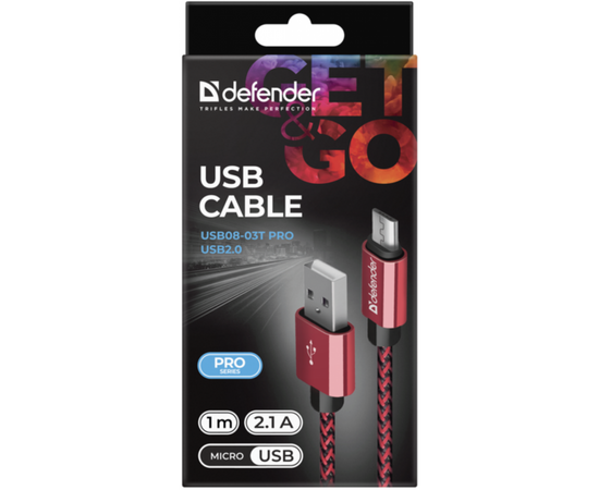 Дата кабель USB 2.0 AM to Micro 5P 1.0m USB08-03T red Defender (87801), изображение 4 Дата кабель USB 2.0 AM to Micro 5P 1.0m USB08-03T red Defender (87801), изображение 4