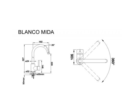 Смеситель Blanco MIDA ХРОМ (517742), изображение 2 Смеситель Blanco MIDA ХРОМ (517742), изображение 2