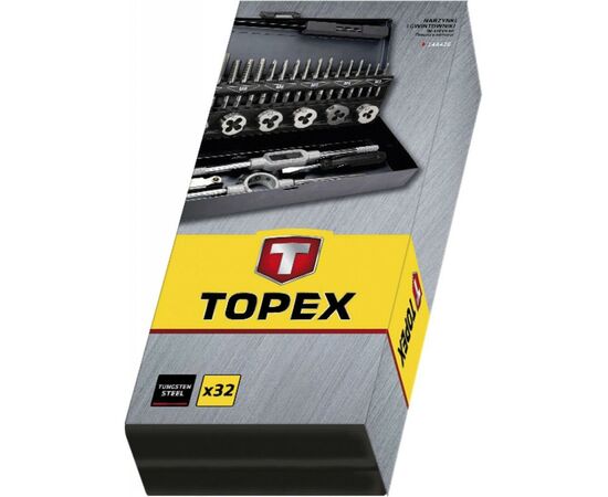 Набор инструментов Topex плашек и метчиков, M3 - M12, 32 шт (14A426), изображение 2 Набор инструментов Topex плашек и метчиков, M3 - M12, 32 шт (14A426), изображение 2