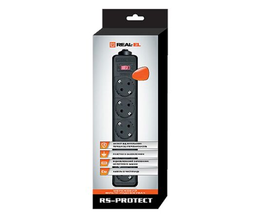 Сетевой фильтр питания REAL-EL RS-PROTECT 1.8m, black (EL122300010), изображение 2 Сетевой фильтр питания REAL-EL RS-PROTECT 1.8m, black (EL122300010), изображение 2
