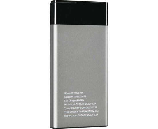 Батарея универсальная Gelius Pro Edge GP-PB20-007 20 000 mAh 2.1A Grey (72028), изображение 4 Батарея универсальная Gelius Pro Edge GP-PB20-007 20 000 mAh 2.1A Grey (72028), изображение 4