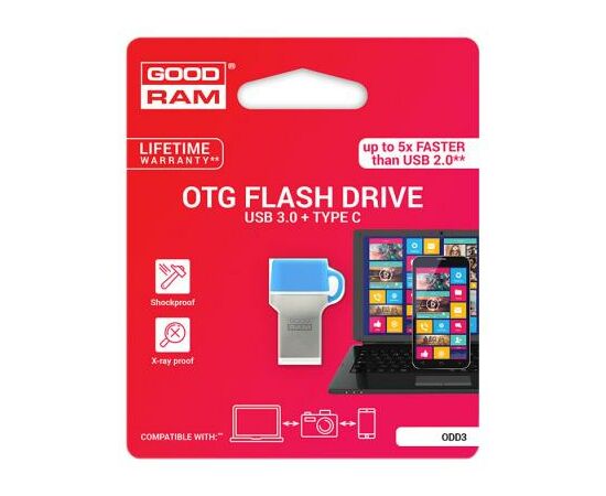 USB флеш накопитель Goodram 32GB ODD3 Blue Type-C USB 3.0 (ODD3-0320B0R11), изображение 5 USB флеш накопитель Goodram 32GB ODD3 Blue Type-C USB 3.0 (ODD3-0320B0R11), изображение 5