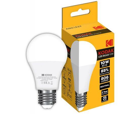 Лампочка Kodak A60 E27 10W 4100K (30419391/B-IK1), изображение 2 Лампочка Kodak A60 E27 10W 4100K (30419391/B-IK1), изображение 2