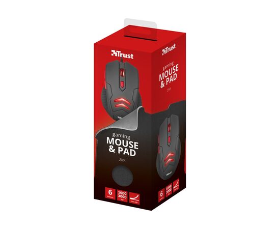 Мышка Trust Ziva Gaming mouse with Mouse pad (21963), изображение 7 Мышка Trust Ziva Gaming mouse with Mouse pad (21963), изображение 7