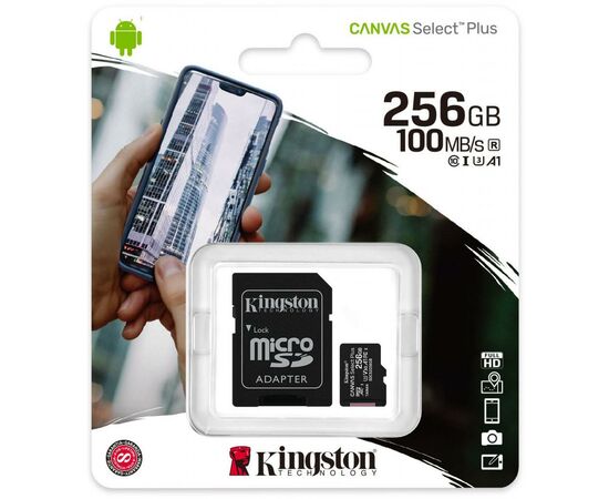 Карта памяти Kingston 256GB microSD class 10 A1 Canvas Select Plus (SDCS2/256GB), изображение 3 Карта памяти Kingston 256GB microSD class 10 A1 Canvas Select Plus (SDCS2/256GB), изображение 3