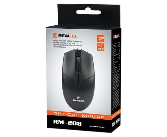 Мышка REAL-EL RM-208 USB Black, изображение 10 Мышка REAL-EL RM-208 USB Black, изображение 10