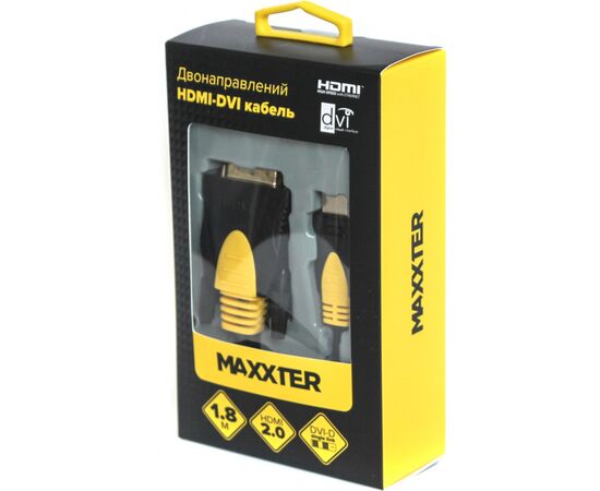 Кабель мультимедийный HDMI to DVI 1.8m 2-side V1.3 19-pin Maxxter (CCBP-HDMI-DVI-1.8), изображение 2 Кабель мультимедийный HDMI to DVI 1.8m 2-side V1.3 19-pin Maxxter (CCBP-HDMI-DVI-1.8), изображение 2