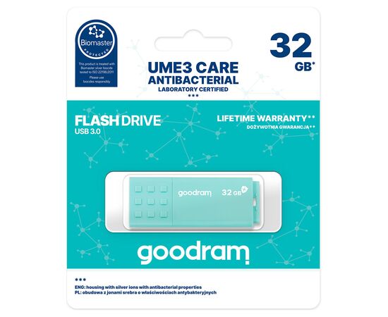 USB флеш накопитель Goodram 32GB UME3 Care Green USB 3.2 (UME3-0320CRR11), изображение 3 USB флеш накопитель Goodram 32GB UME3 Care Green USB 3.2 (UME3-0320CRR11), изображение 3