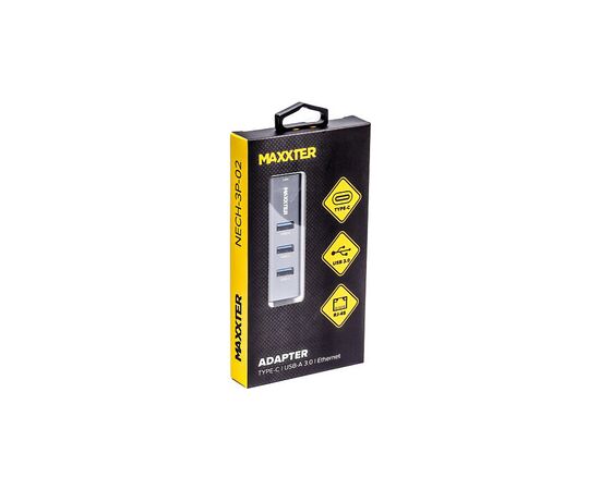 Переходник Maxxter Type-C to Gigabit Ethernet, 3 Ports USB 3.0 (NECH-3P-02), изображение 3 Переходник Maxxter Type-C to Gigabit Ethernet, 3 Ports USB 3.0 (NECH-3P-02), изображение 3