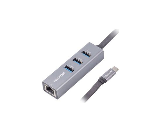 Перехідник Maxxter Type-C to Gigabit Ethernet, 3 Ports USB 3.0 (NECH-3P-02)