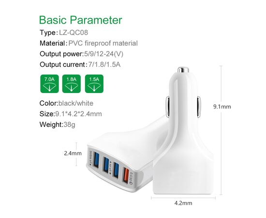 Зарядное устройство XoKo CQC-400 4 USB Qualcom 3.0 7A Black (CQC-400-BK), изображение 2