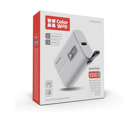 Батарея универсальная ColorWay 10 000 mAh Full power (USB QC3.0 + USB-C Power Delivery 22.5 (CW-PB100LPK2WT-PDD), изображение 10 Батарея универсальная ColorWay 10 000 mAh Full power (USB QC3.0 + USB-C Power Delivery 22.5 (CW-PB100LPK2WT-PDD), изображение 10