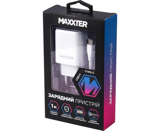 Зарядное устройство Maxxter 1 USB + cable Type-C (WC-QC-AtC-01), изображение 4 Зарядное устройство Maxxter 1 USB + cable Type-C (WC-QC-AtC-01), изображение 4