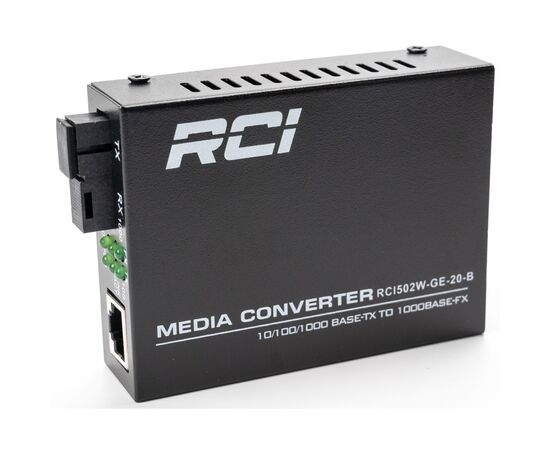 Медиаконвертер RCI 1G, 20km, SC, RJ45, Tx 1550nm standart size metal case (RCI502W-GE-20-B)