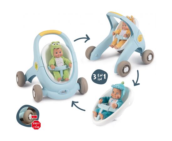 Коляска для кукол Smoby Миникисс 3в1 для прогулок Голубая (210207), изображение 4 Коляска для кукол Smoby Миникисс 3в1 для прогулок Голубая (210207), изображение 4