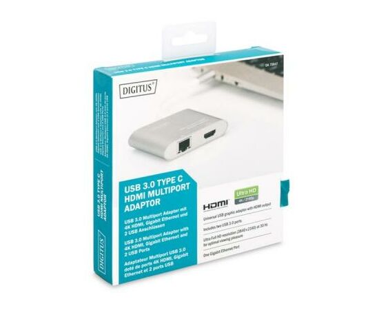 Порт-репликатор Digitus USB Type-C USB 3.0 to 4K HDMI, 2xUSB 3.0, Gigabit Ethernet (DA-70847), изображение 4 Порт-репликатор Digitus USB Type-C USB 3.0 to 4K HDMI, 2xUSB 3.0, Gigabit Ethernet (DA-70847), изображение 4