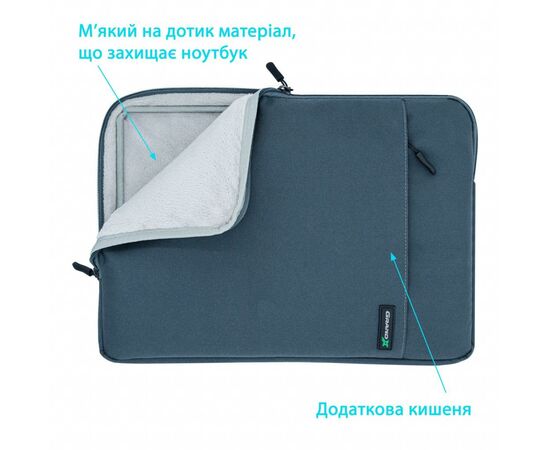 Чехол для ноутбука Grand-X 14'' Dark Grey (SL-14D), изображение 5 Чехол для ноутбука Grand-X 14'' Dark Grey (SL-14D), изображение 5