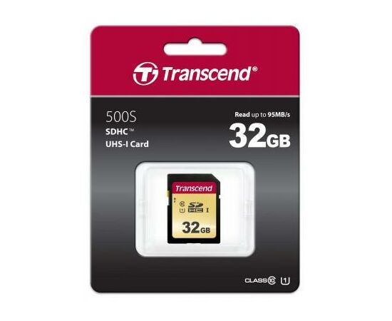 Карта памяти Transcend 32GB SDHC class 10 UHS-I U1 (TS32GSDC500S), изображение 2 Карта памяти Transcend 32GB SDHC class 10 UHS-I U1 (TS32GSDC500S), изображение 2