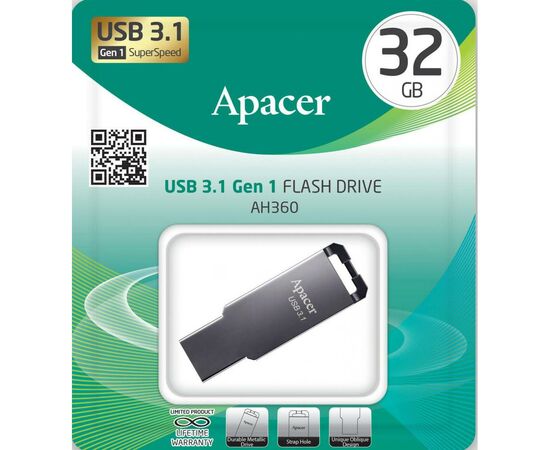 USB флеш накопитель Apacer 32GB AH360 Ashy USB 3.1 Gen1 (AP32GAH360A-1), изображение 4 USB флеш накопитель Apacer 32GB AH360 Ashy USB 3.1 Gen1 (AP32GAH360A-1), изображение 4