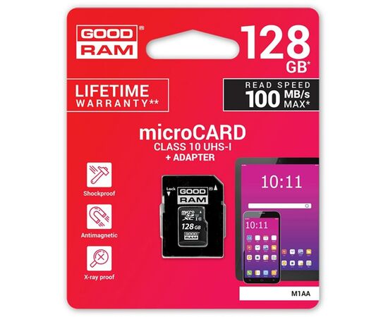 Карта памяти Goodram 128GB microSDXC class 10 UHS-I (M1AA-1280R12), изображение 5 Карта памяти Goodram 128GB microSDXC class 10 UHS-I (M1AA-1280R12), изображение 5