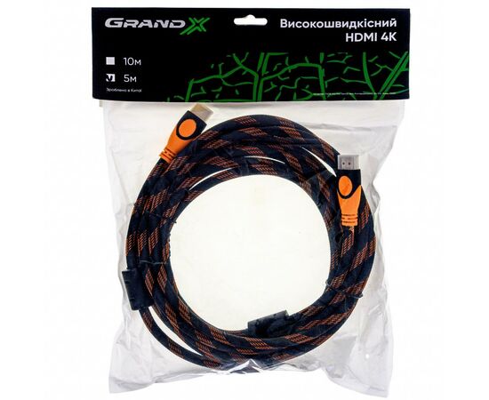 Кабель мультимедийный HDMI to HDMI 5.0m 4K Grand-X (HDN05-4K), изображение 3 Кабель мультимедийный HDMI to HDMI 5.0m 4K Grand-X (HDN05-4K), изображение 3