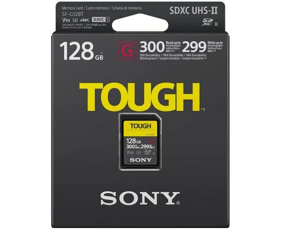 Карта памяти Sony 128GB SDXC class10 UHS-II U3 V90 Tough (SFG1TG), изображение 2 Карта памяти Sony 128GB SDXC class10 UHS-II U3 V90 Tough (SFG1TG), изображение 2