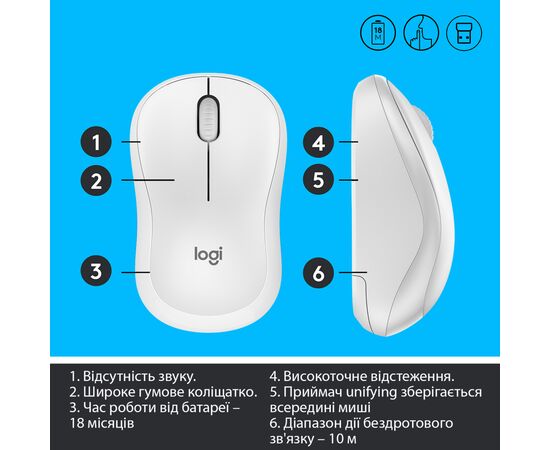 Мишка Logitech M220 Silent Offwhite (910-006128), зображення 6 Мишка Logitech M220 Silent Offwhite (910-006128), зображення 6