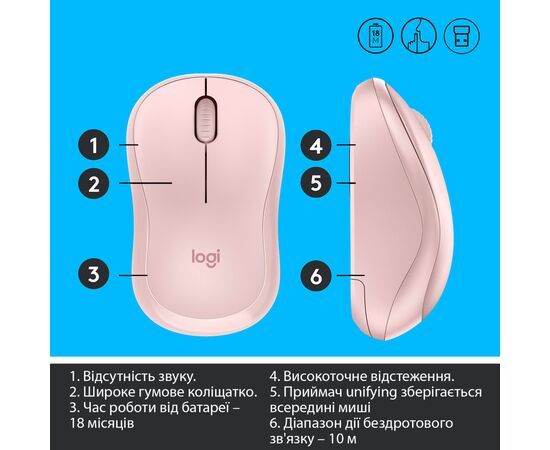 Мышка Logitech M220 Silent Rose (910-006129), изображение 6 Мышка Logitech M220 Silent Rose (910-006129), изображение 6