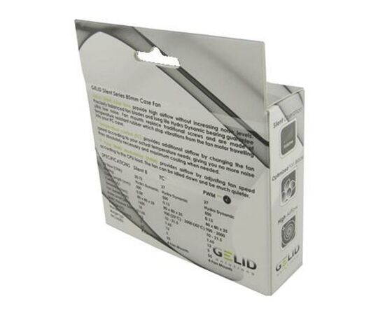 Кулер для корпуса Gelid Solutions Silent 8 PWM 80 mm (FN-PX08-20), изображение 4 Кулер для корпуса Gelid Solutions Silent 8 PWM 80 mm (FN-PX08-20), изображение 4