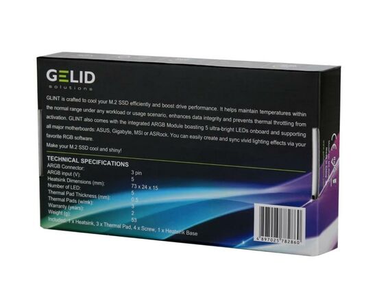 Радіатор охолодження Gelid Solutions GLINT ARGB M.2 2280 SSD (M2-RGB-01), зображення 7 Радіатор охолодження Gelid Solutions GLINT ARGB M.2 2280 SSD (M2-RGB-01), зображення 7
