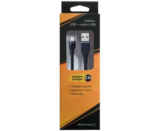 Дата кабель USB 2.0 AM to Micro 5P 1.2m 2A Black Grand-X (NM012BK), зображення 2 Дата кабель USB 2.0 AM to Micro 5P 1.2m 2A Black Grand-X (NM012BK), зображення 2
