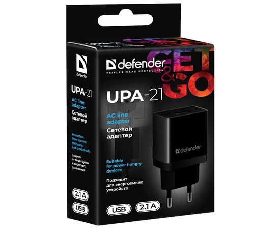Зарядное устройство Defender UPA-21 black, 1xUSB, 5V / 2.1A (83577), изображение 3 Зарядное устройство Defender UPA-21 black, 1xUSB, 5V / 2.1A (83577), изображение 3