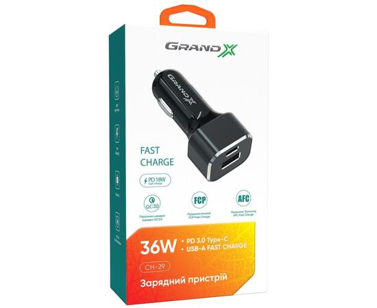 Зарядний пристрій Grand-X CH-29 PD 3.0, Quick Charge QС3.0, 1 TypeC, 1 USB (CH-29), зображення 5 Зарядний пристрій Grand-X CH-29 PD 3.0, Quick Charge QС3.0, 1 TypeC, 1 USB (CH-29), зображення 5