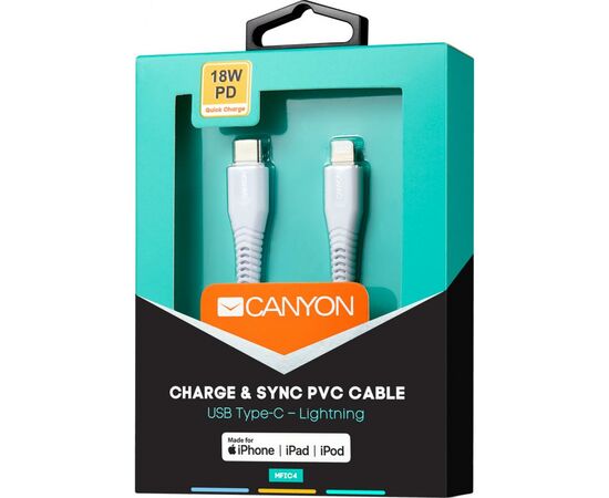 Дата кабель USB Type-C to Lightning 1.2m MFI White Canyon (CNS-MFIC4W), изображение 3 Дата кабель USB Type-C to Lightning 1.2m MFI White Canyon (CNS-MFIC4W), изображение 3