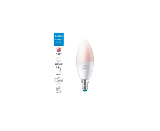Умная лампочка WiZ E14 4.9W(40W 806Lm) C37 2200-6500K RGB Wi-Fi (929002448802), изображение 7 Умная лампочка WiZ E14 4.9W(40W 806Lm) C37 2200-6500K RGB Wi-Fi (929002448802), изображение 7